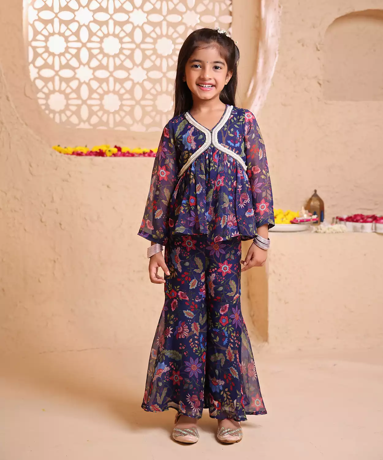 Gulnaar Print Peplum & Gharara Set