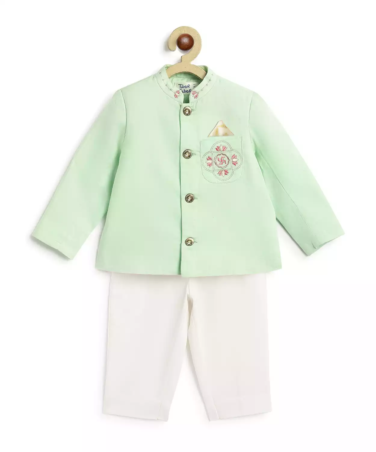 Baby Boy Lotus Bandhgala Pant Set-Green