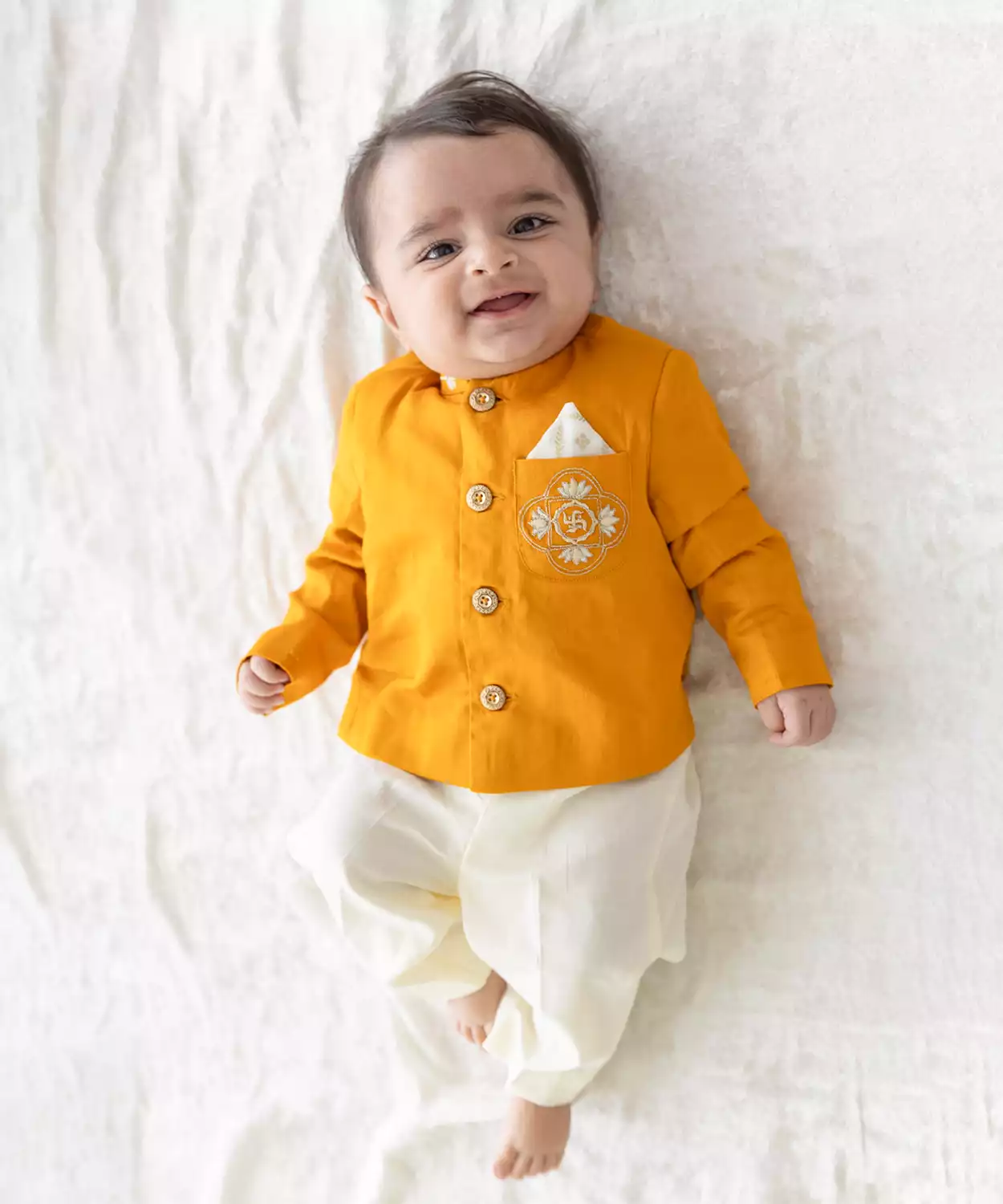 Baby Boy Lotus Bandhgala Pant Set-Yellow