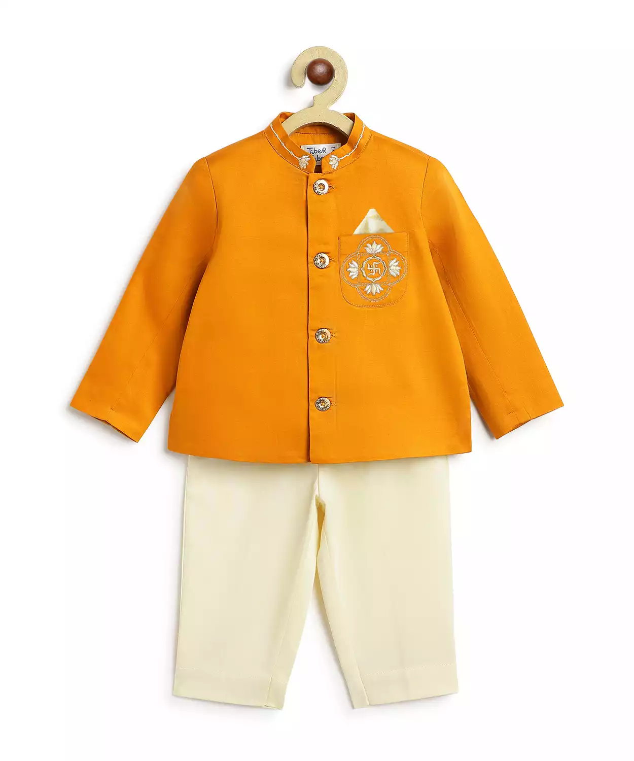 Baby Boy Lotus Bandhgala Pant Set-Yellow