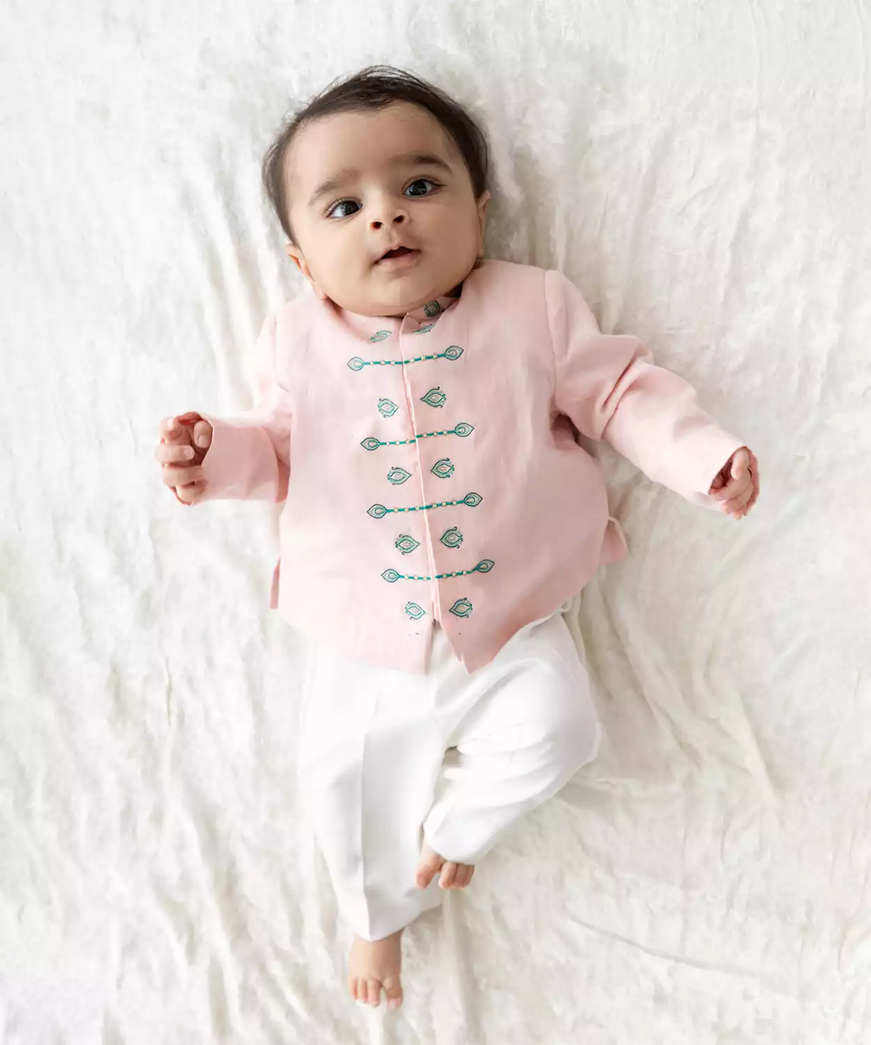 Baby Boy Morpankh Bandhgala Pant Set-Pink