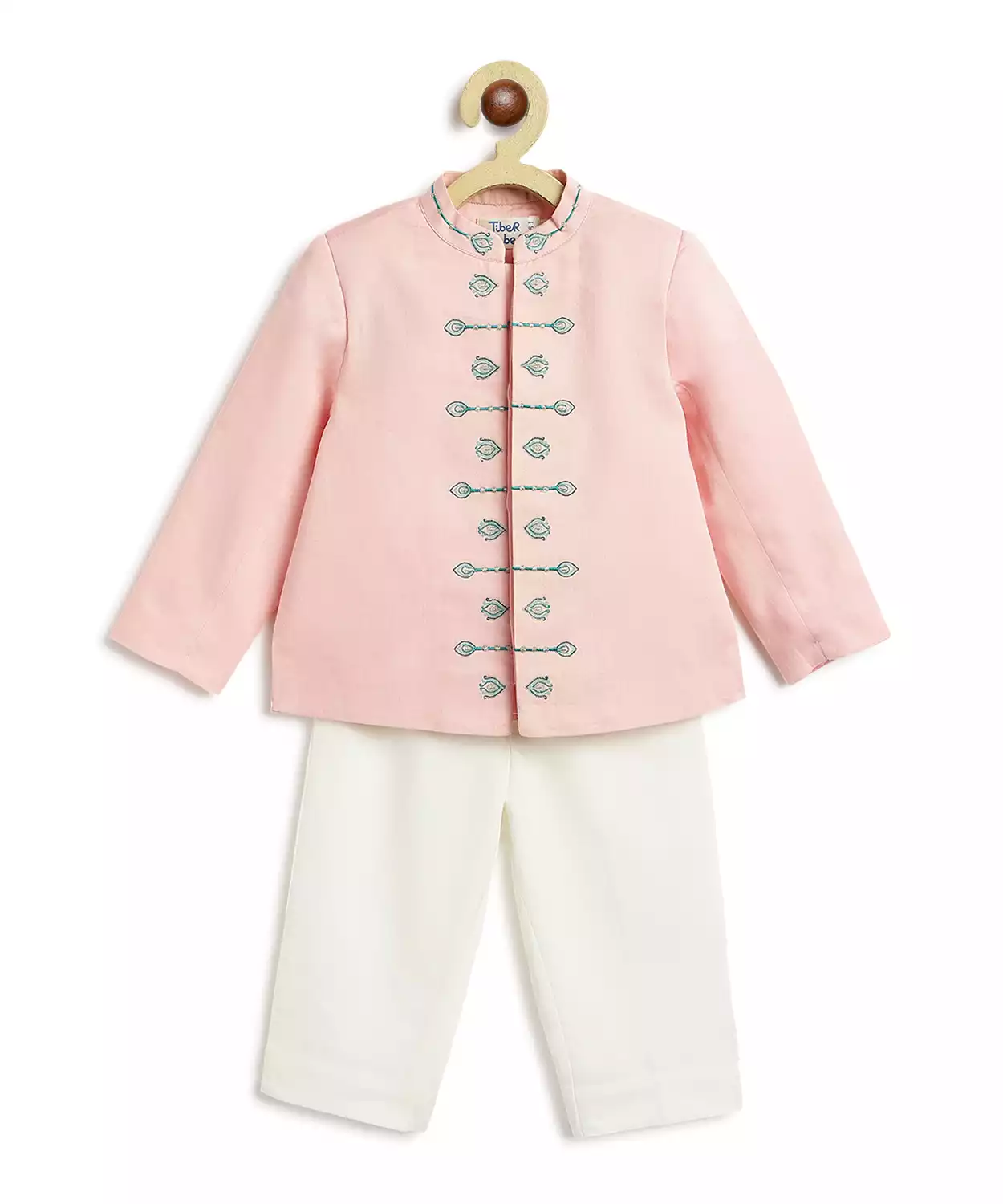 Baby Boy Morpankh Bandhgala Pant Set-Pink