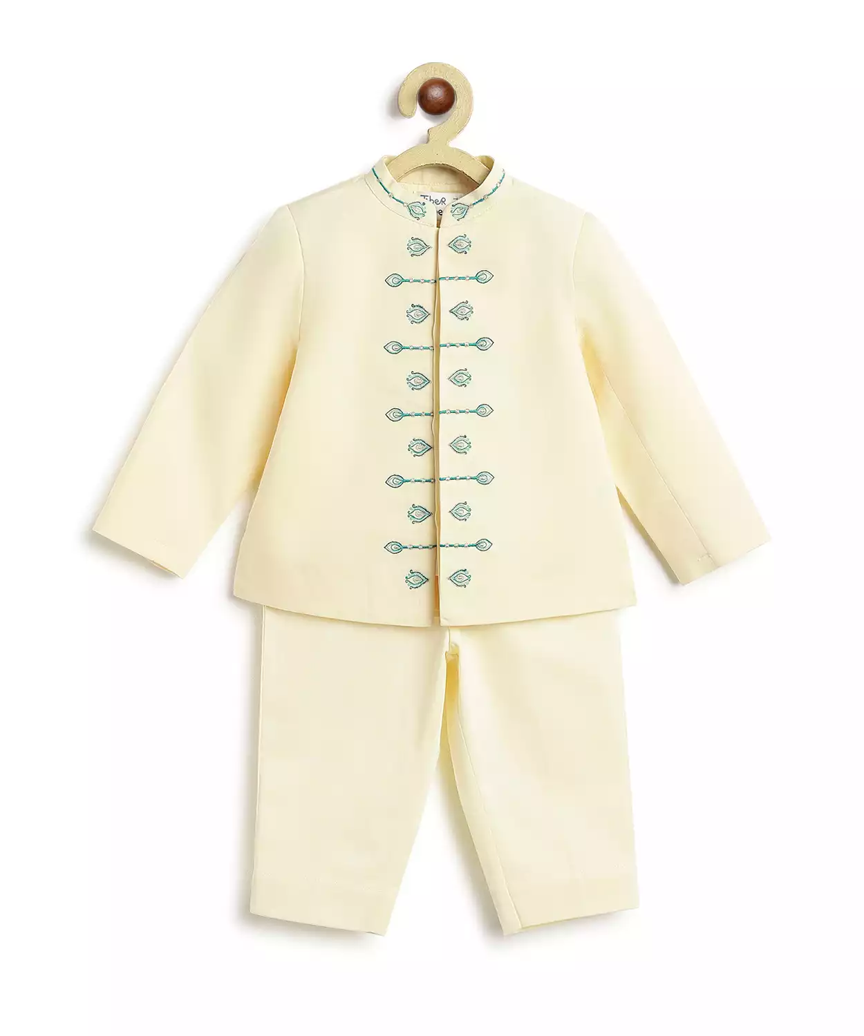 Baby Boy Morpankh Bandhgala Pant Set-Cream
