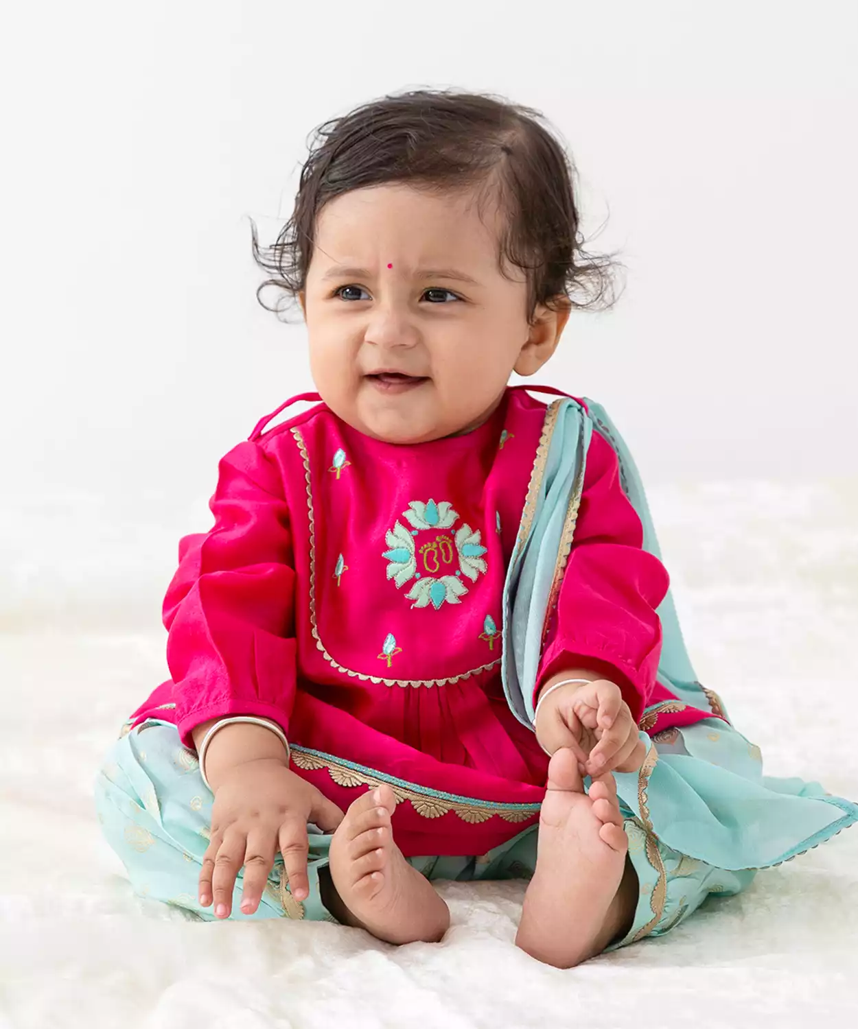 Girl Lotus Embroidery Suit Set-Pink
