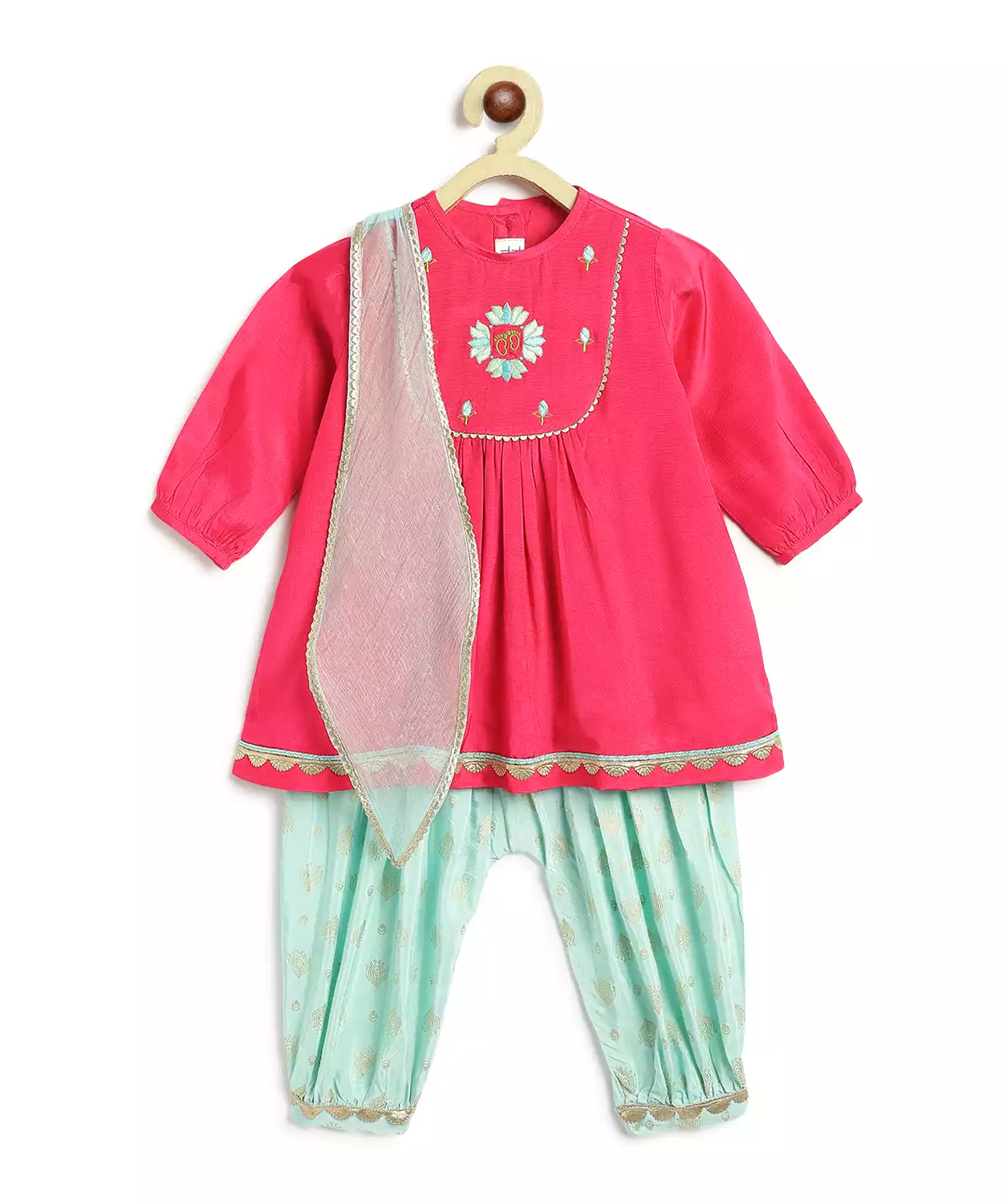 Girl Lotus Embroidery Suit Set-Pink