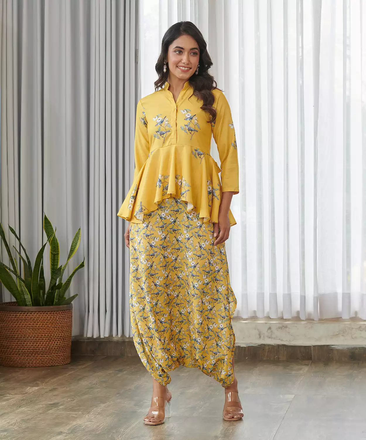 Kesar Yellow Peplum Dhoti Jumpsuit