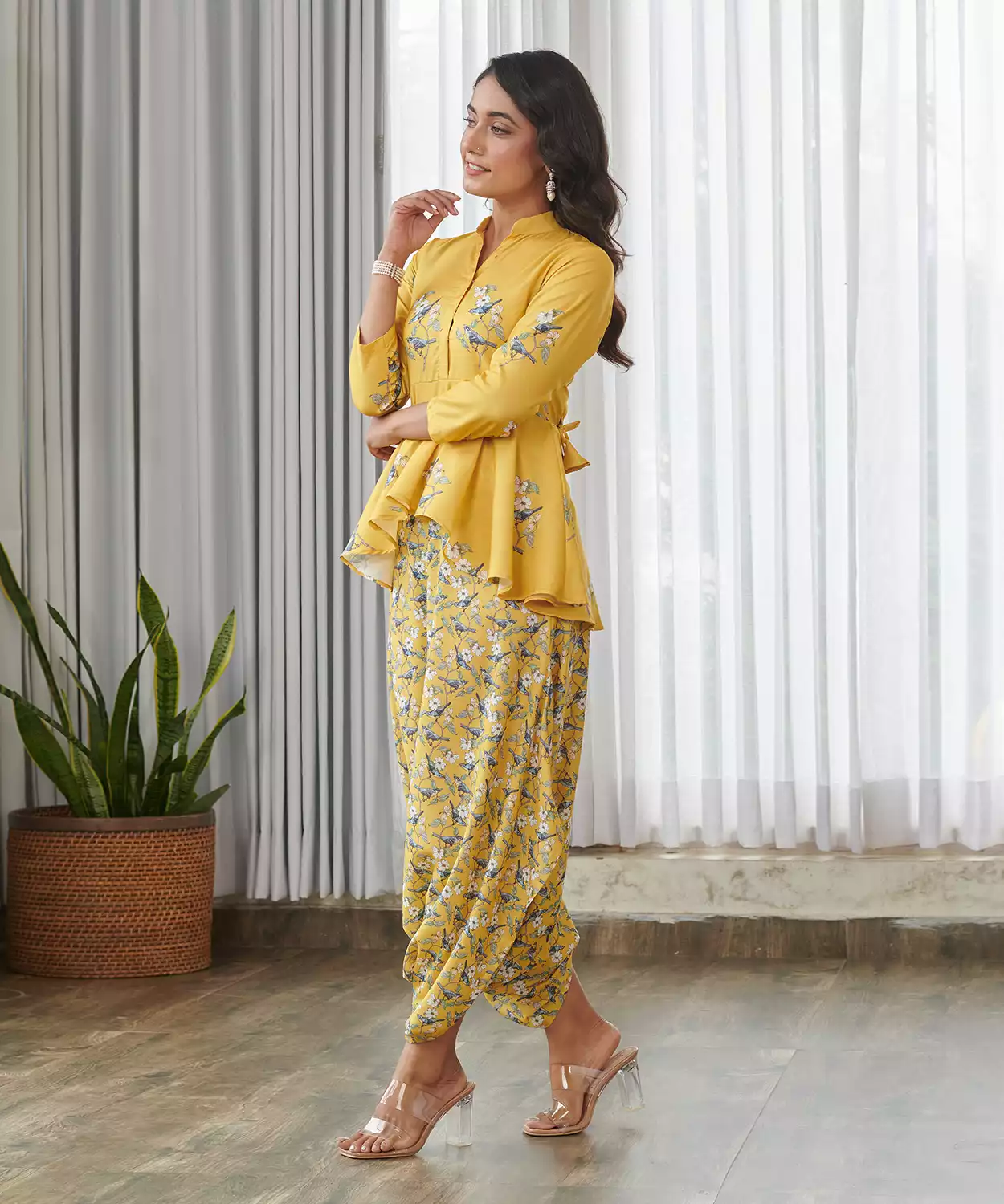 Kesar Yellow Peplum Dhoti Jumpsuit