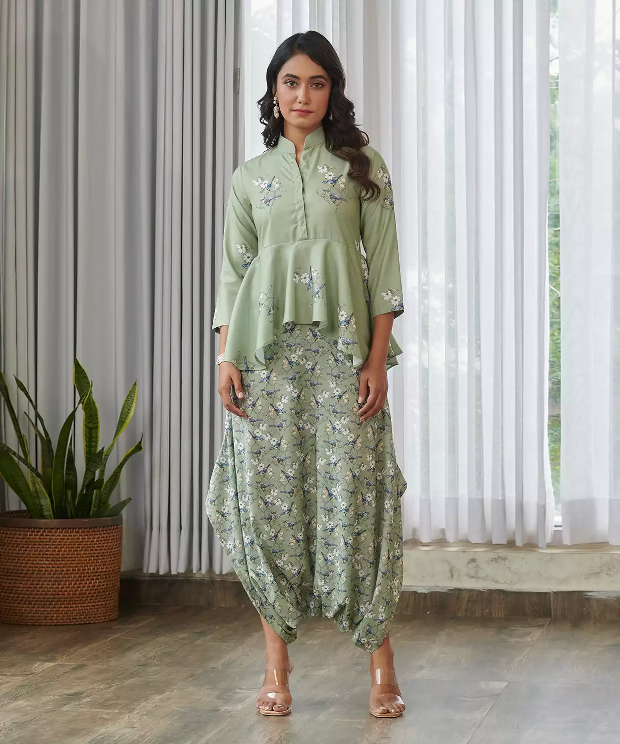 Tulsi Green Peplum Dhoti Jumpsuit