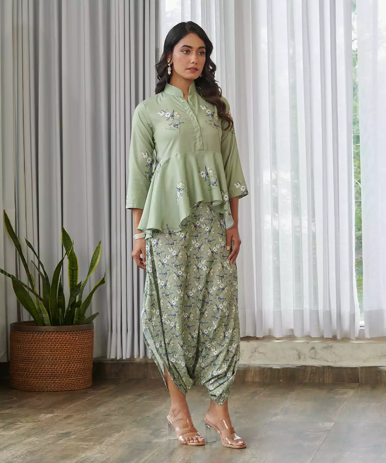 Tulsi Green Peplum Dhoti Jumpsuit
