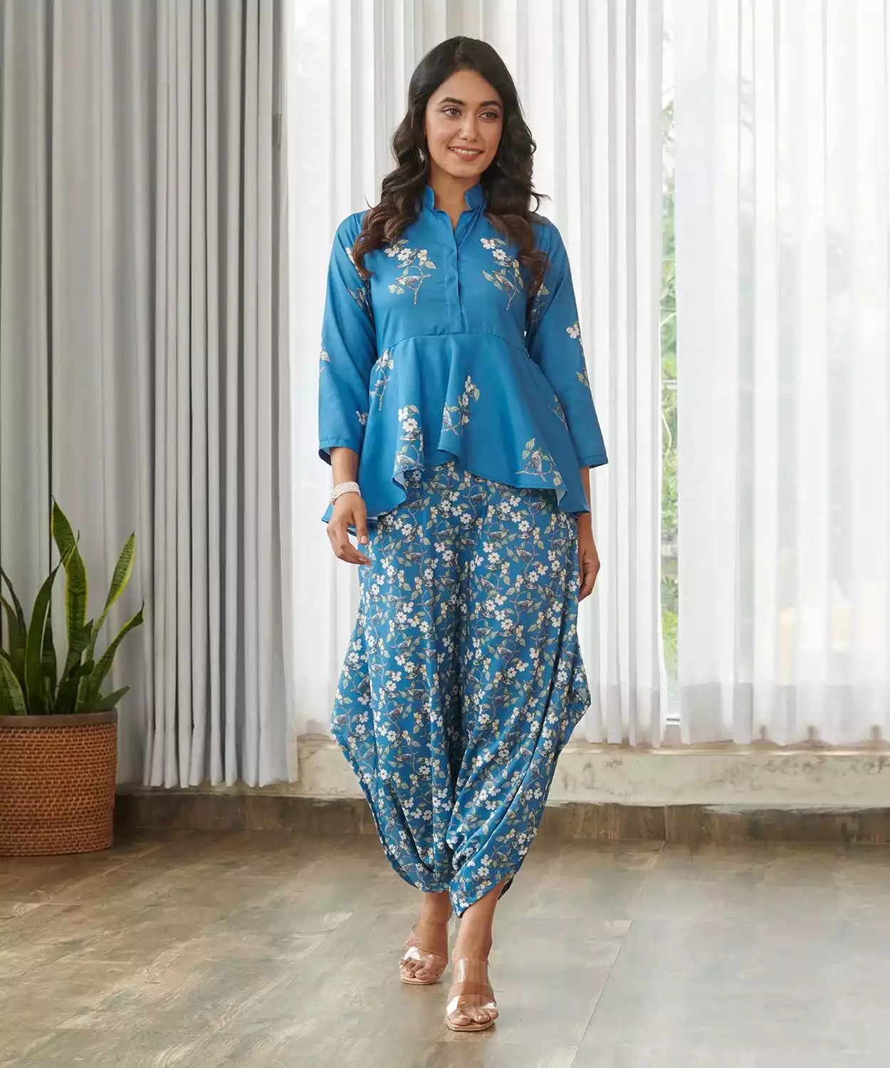 Indra Blue Peplum Dhoti Jumpsuit