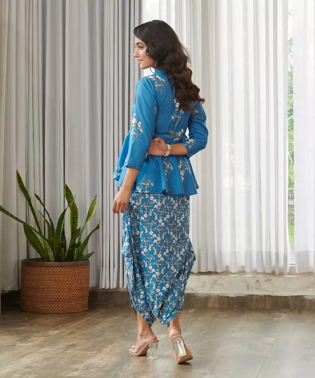 Indra Blue Peplum Dhoti Jumpsuit