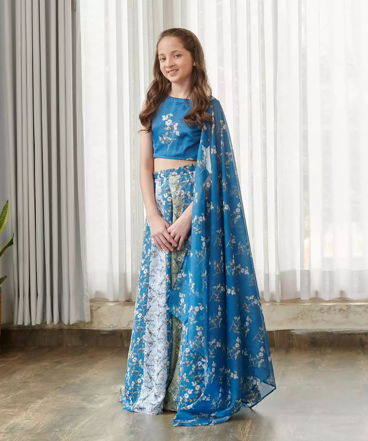 Indra Blue Kali Lehenga Kids