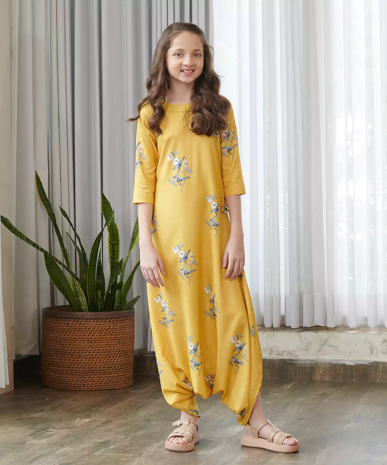 Kesar Yellow Dhoti Jumpsuit Kids