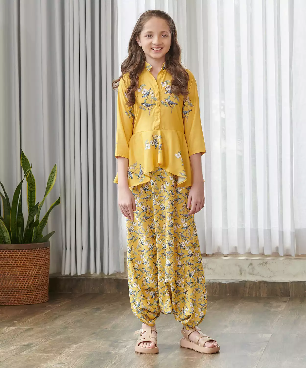 Kesar Yellow Peplum Dhoti Jumpsuit Kids