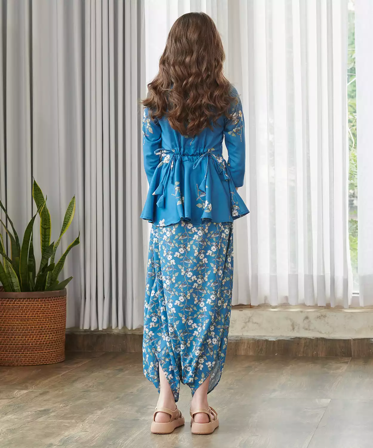 Indra Blue Peplum Dhoti Jumpsuit Kids
