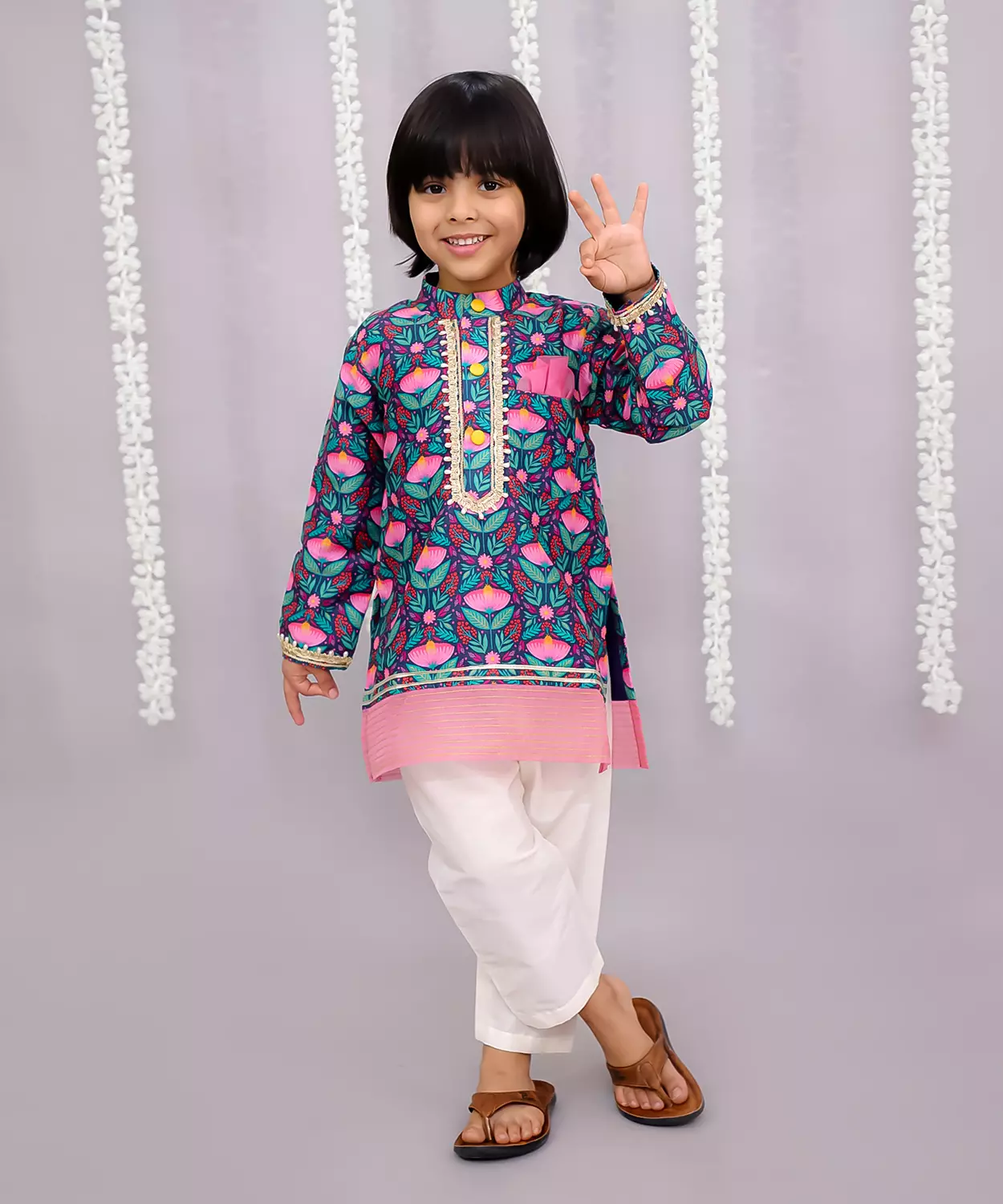 Midnight Blue Floral Print Kurta Set