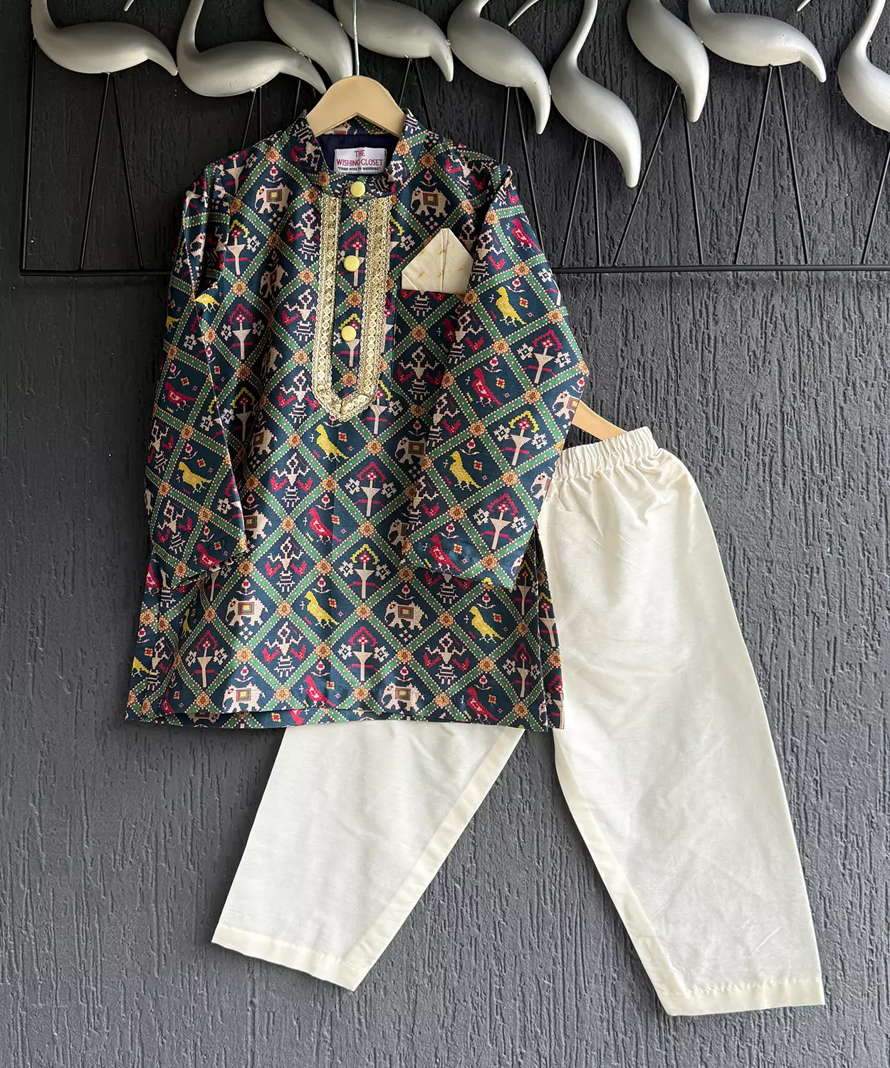 Navy Blue Patola Print Kurta Set
