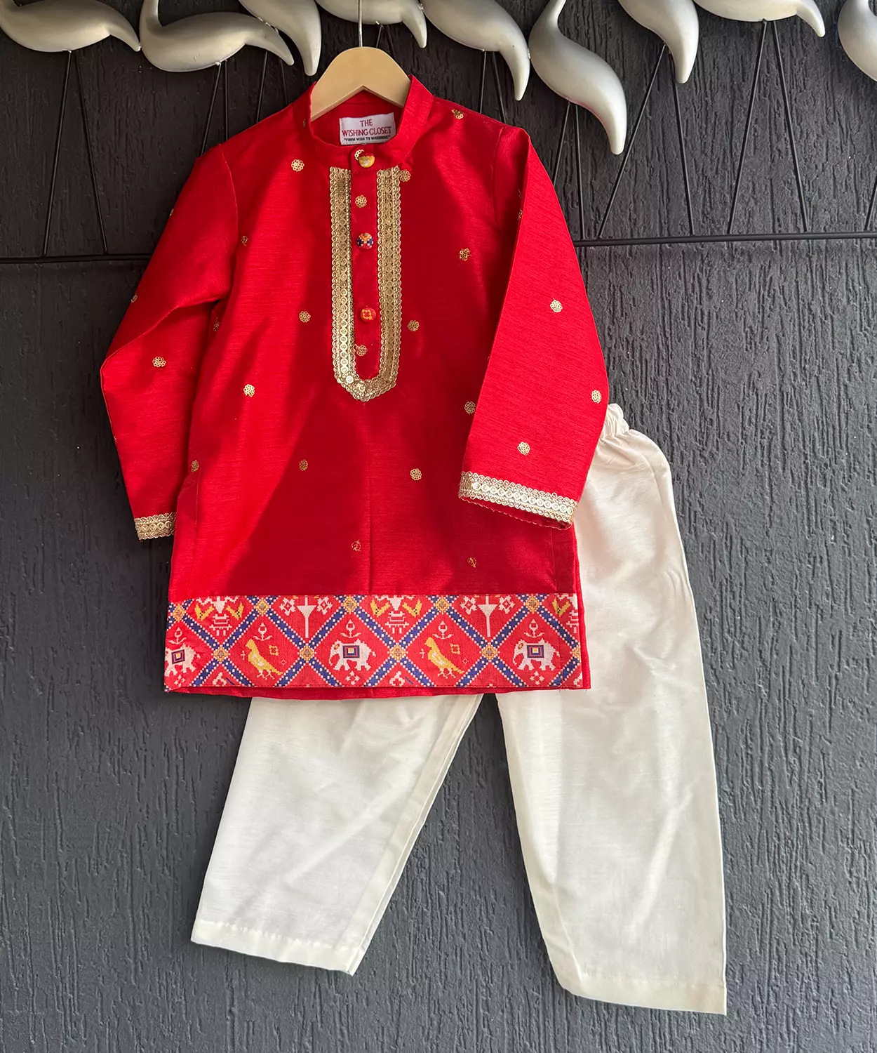 Red Patola Print Kurta Set