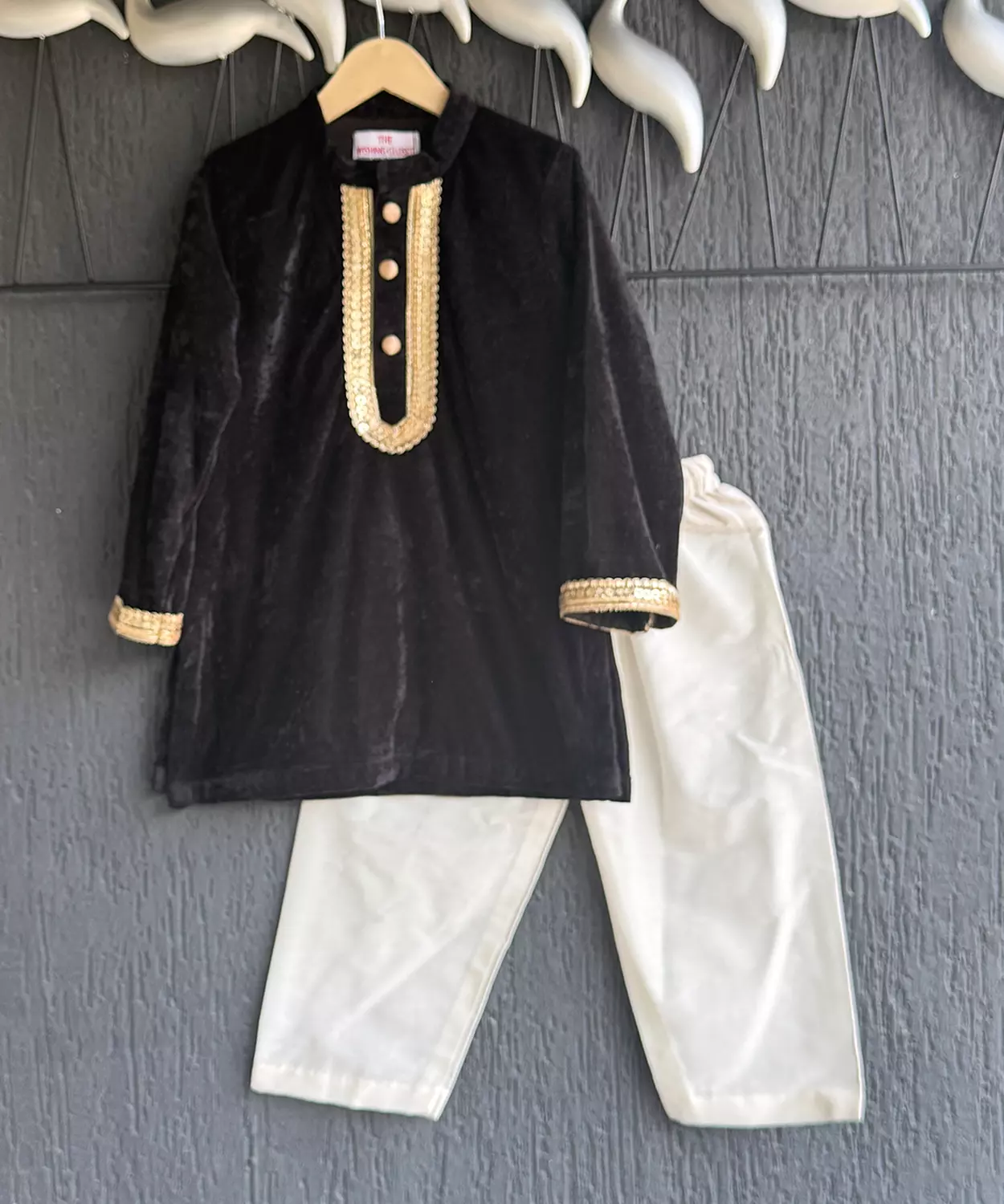 Black Velvet Kurta Set For Boys