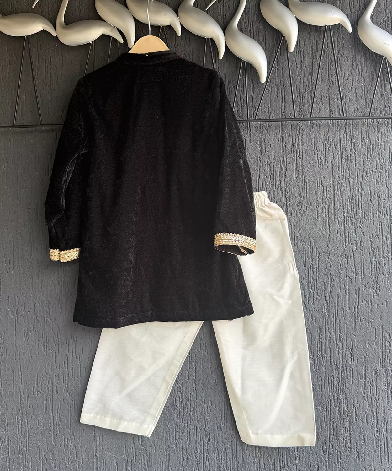 Black Velvet Kurta Set For Boys