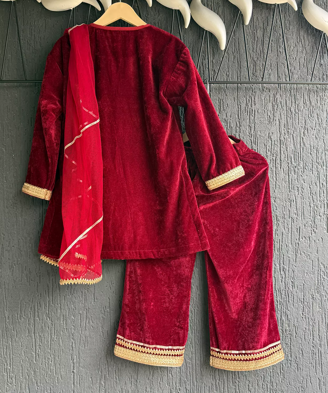 Maroon Velvet Kurta Co-Ord Set