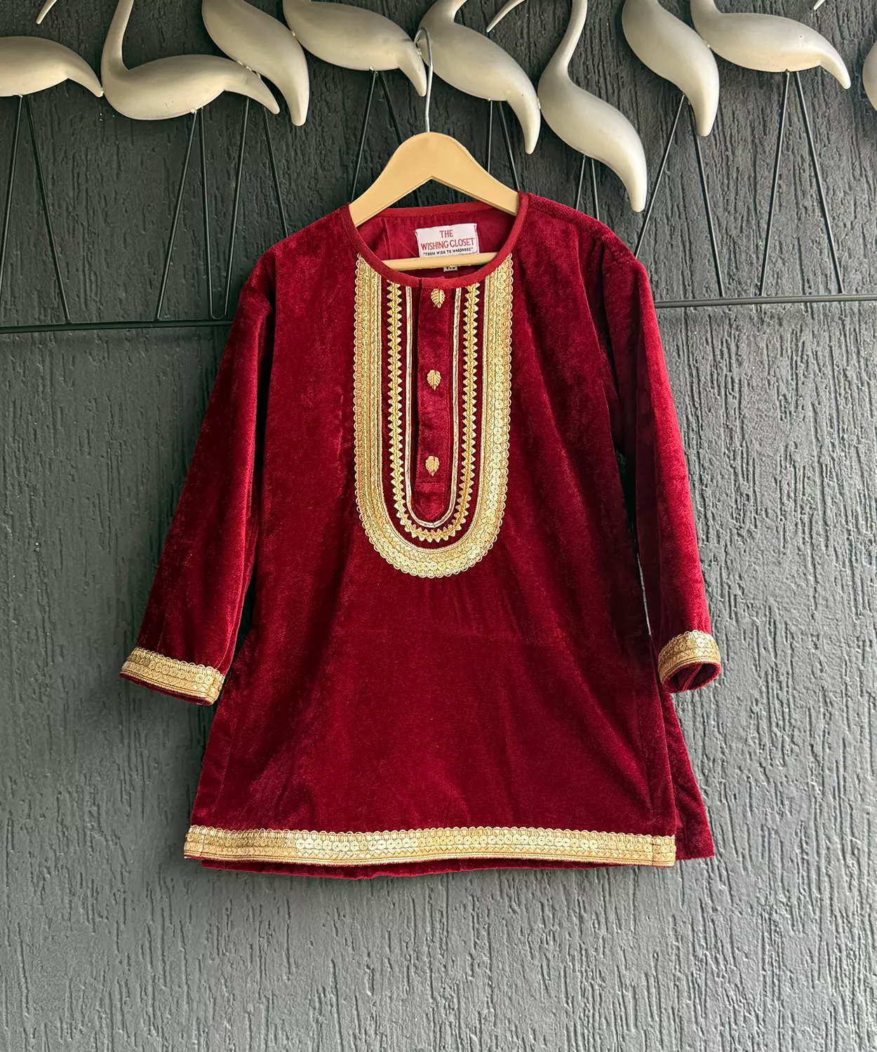 Maroon Velvet Kurta With Contrasting Silk Bottoms