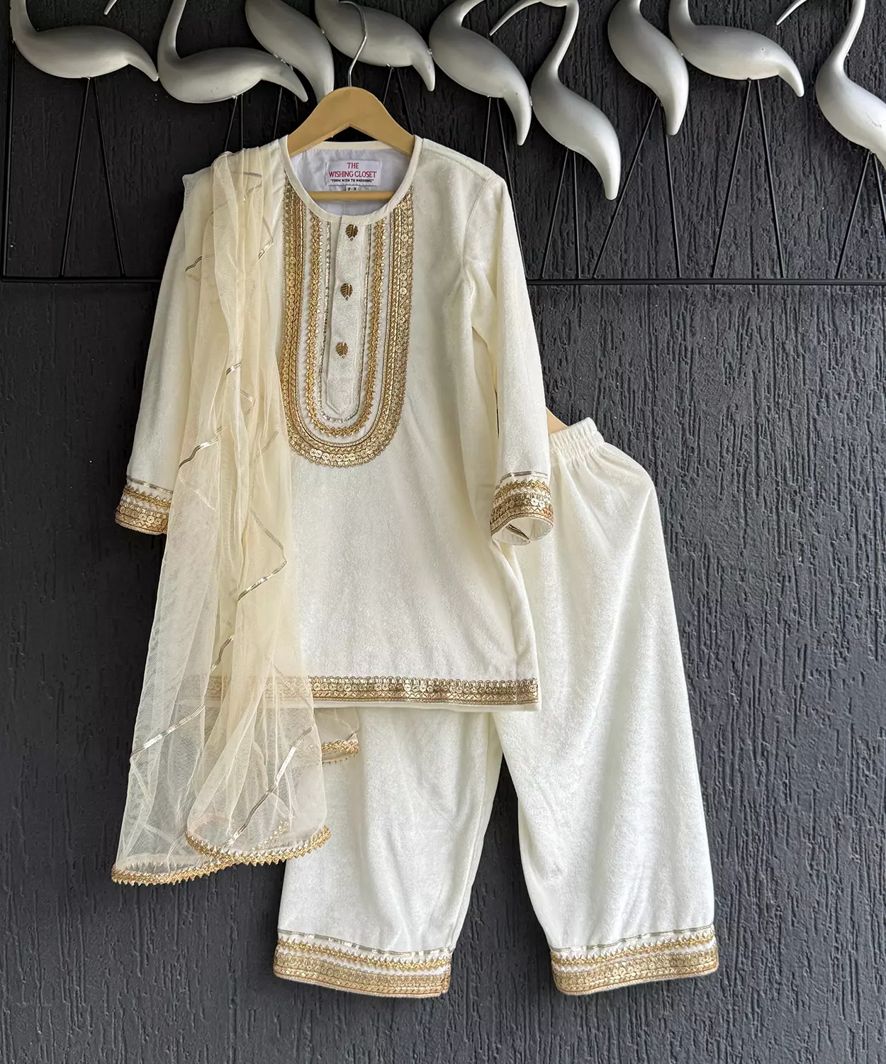 Off White Velvet Kurta Co-Ord Set