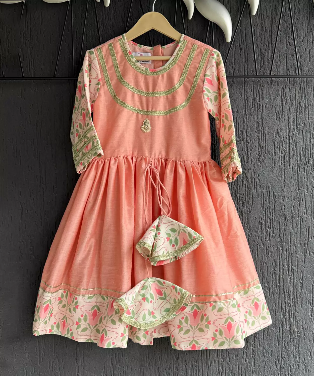 Peach Cotton Silk Frock Style Kurta