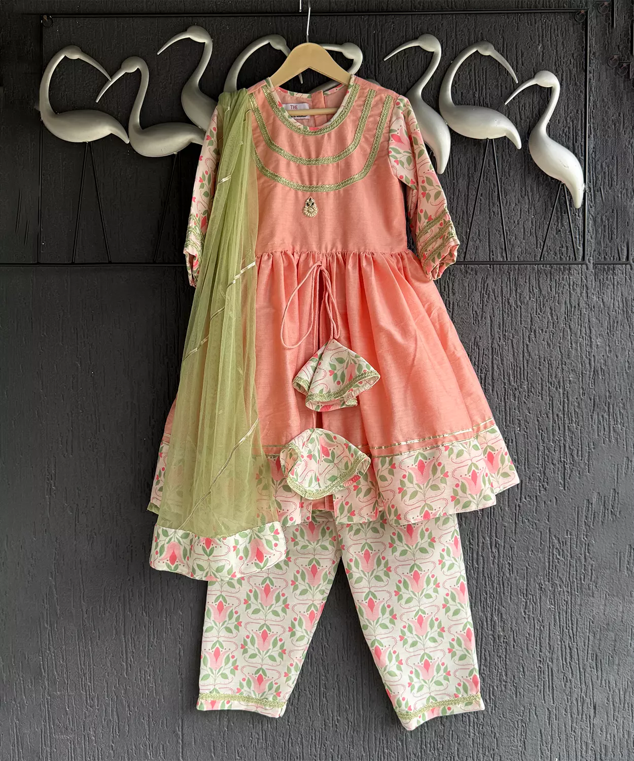 Peach Cotton Silk Frock Style Kurta With Dupatta