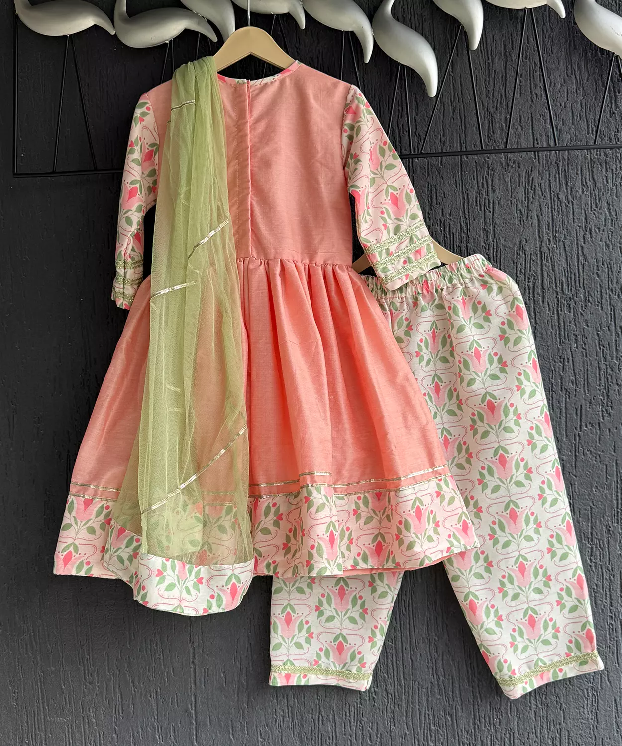 Peach Cotton Silk Frock Style Kurta With Dupatta