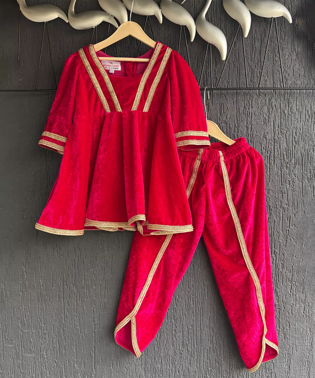 Fuchsia Pink Frock-Style Velvet Dhoti Set