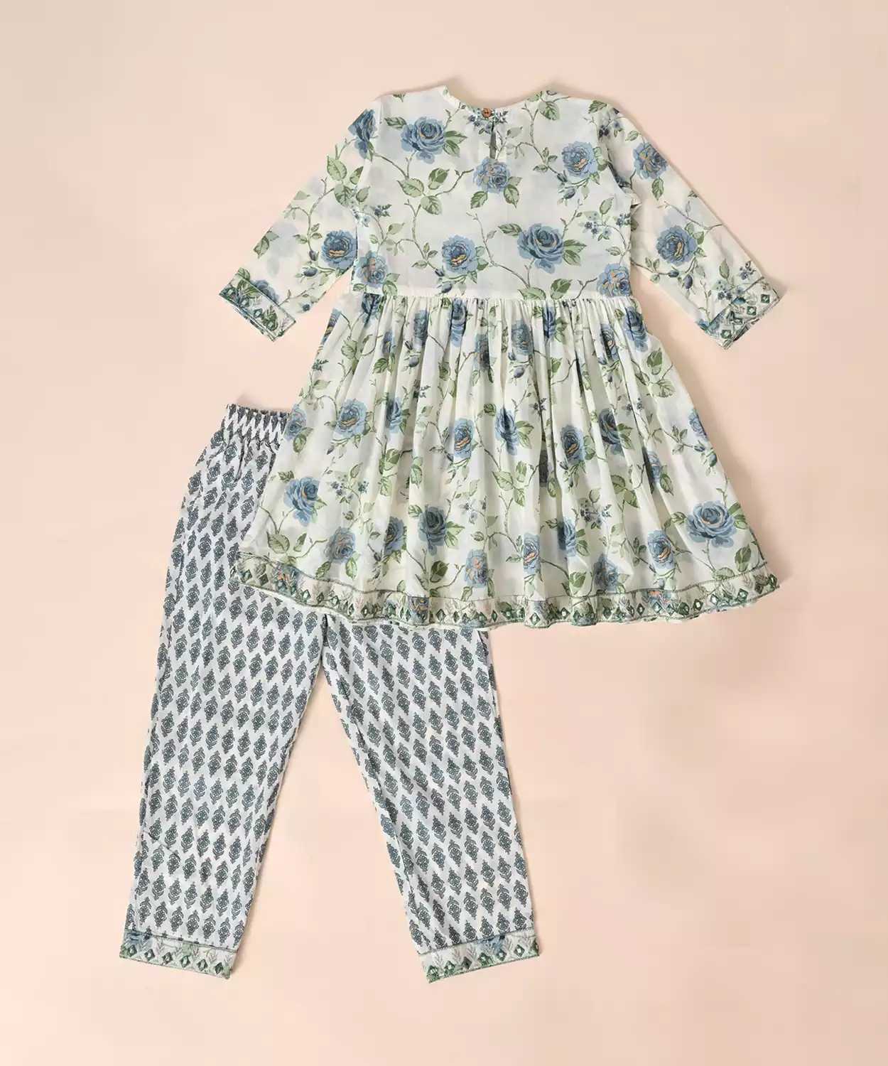 Pure Cotton Full Sleeves Floral Block Printed Lace Embellished Top With Pant Set