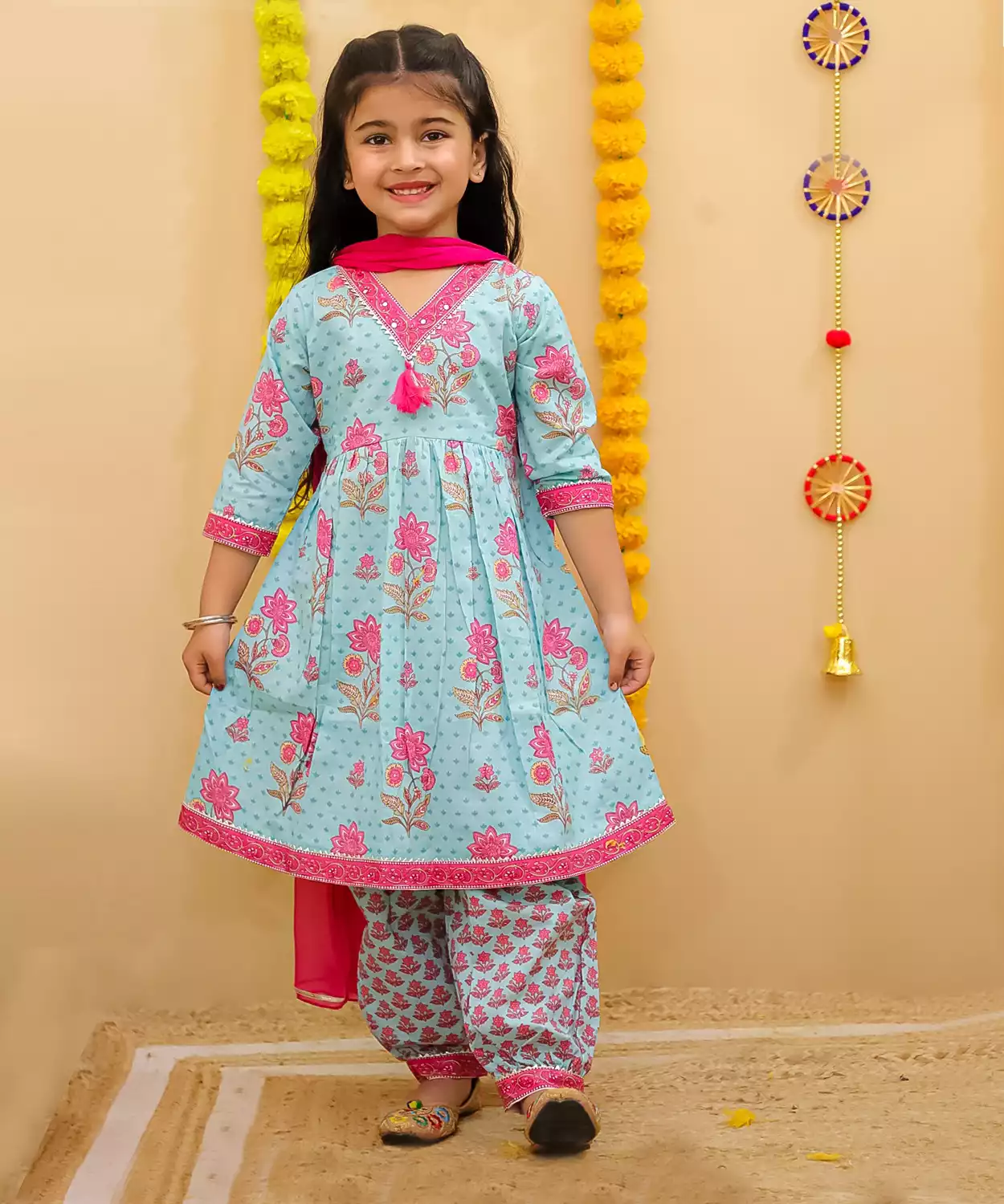 Angrakha Kurti with Pant - Blue