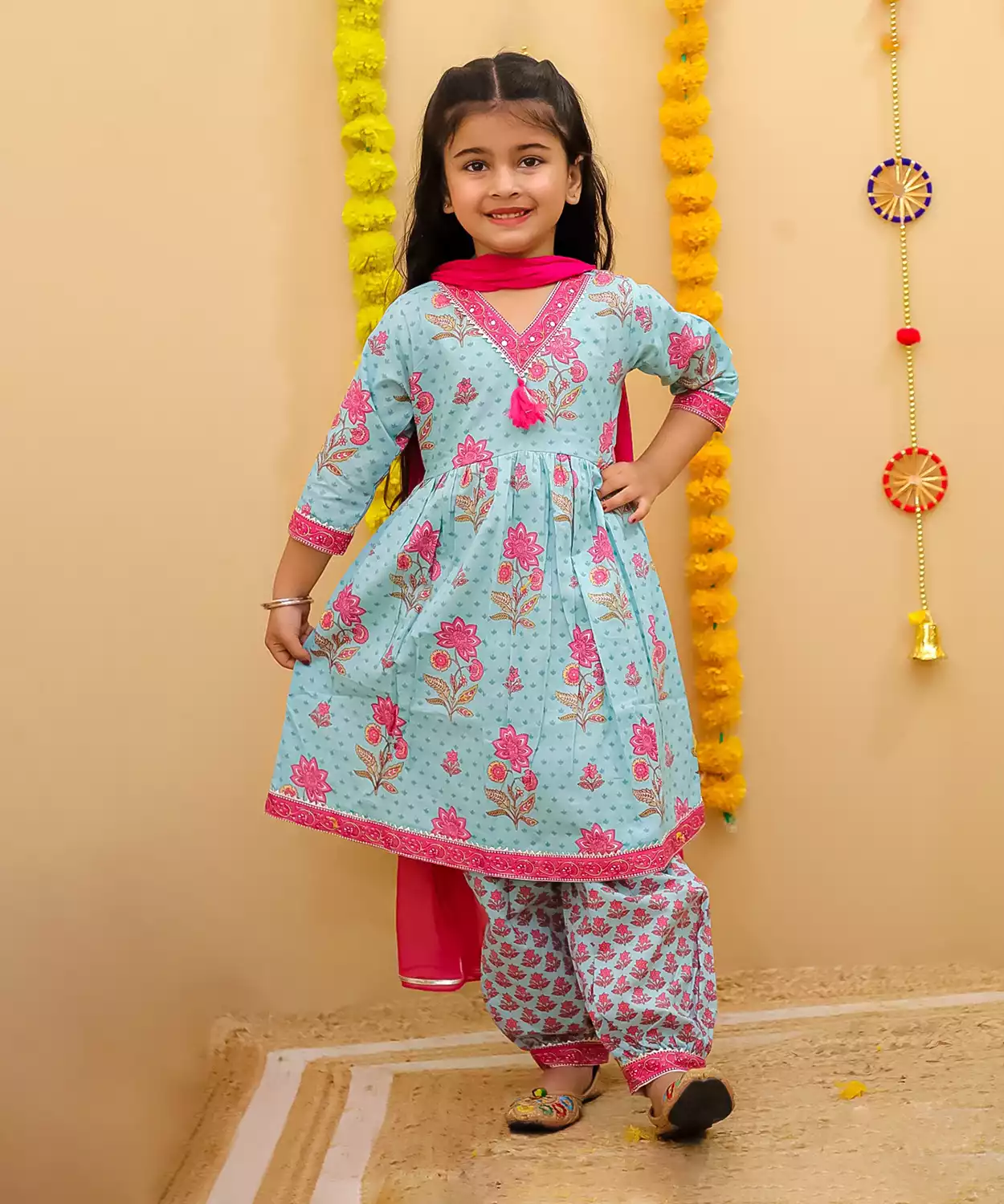 Angrakha Kurti with Pant - Blue