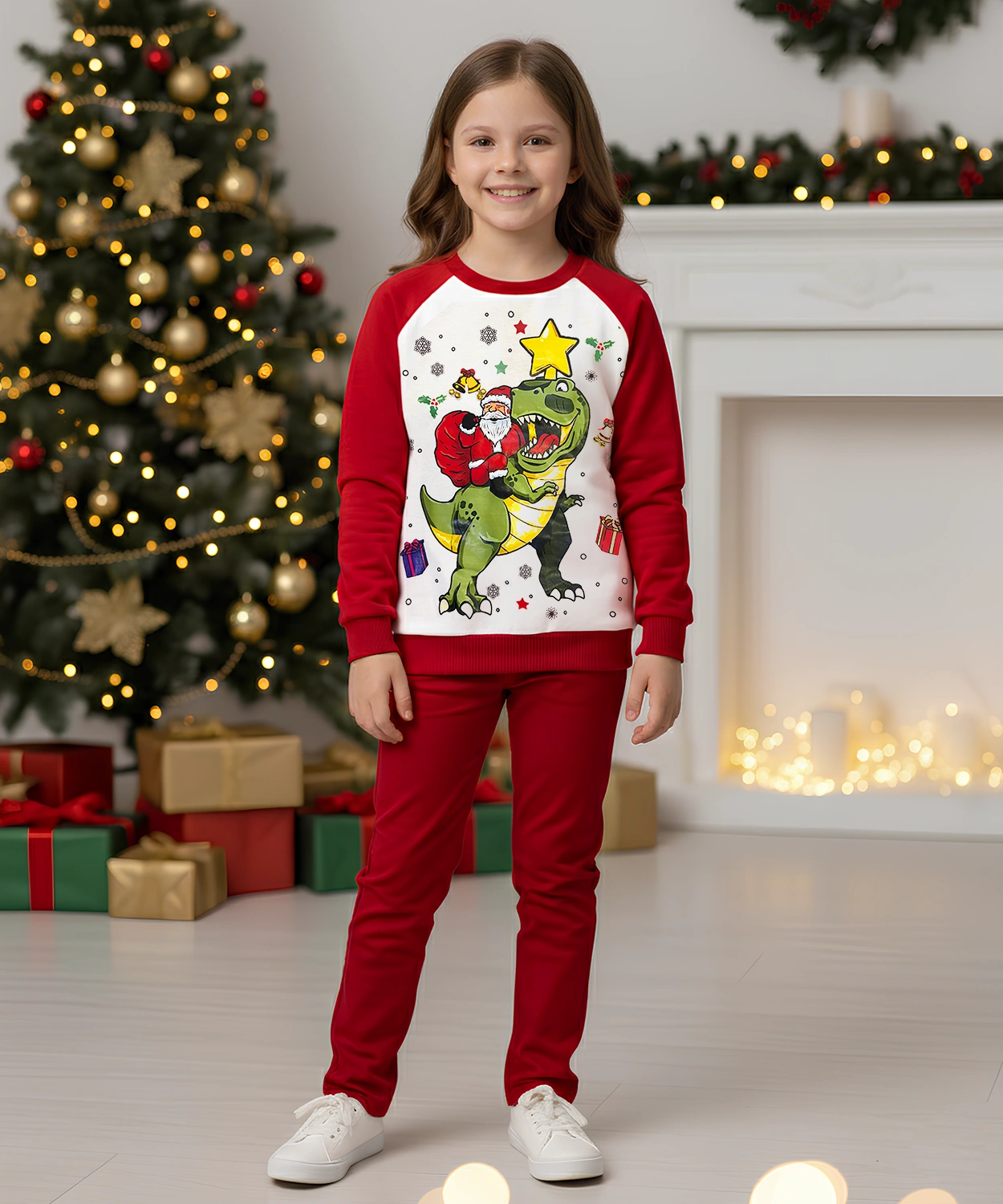 Printed Santa Dino Christmas Sweatshirt