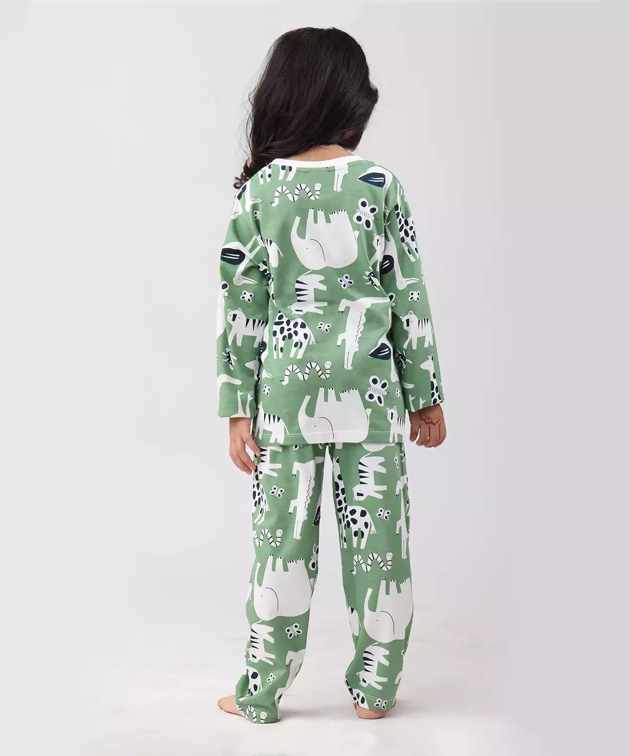 Animal Green Girls Long Sleeve Pyjama Set - Green