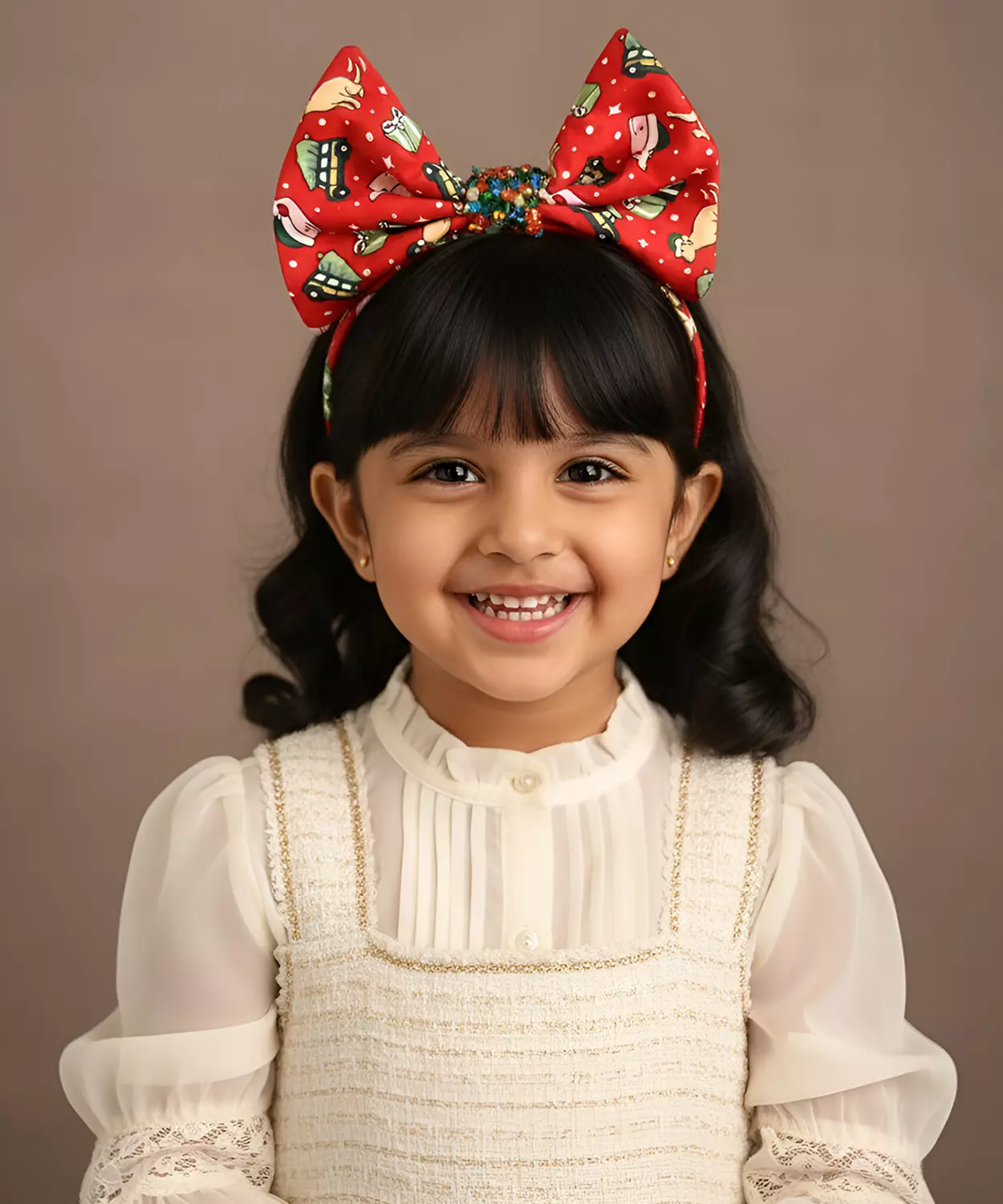 Christmas Bow Hairband In Santa Red & Green