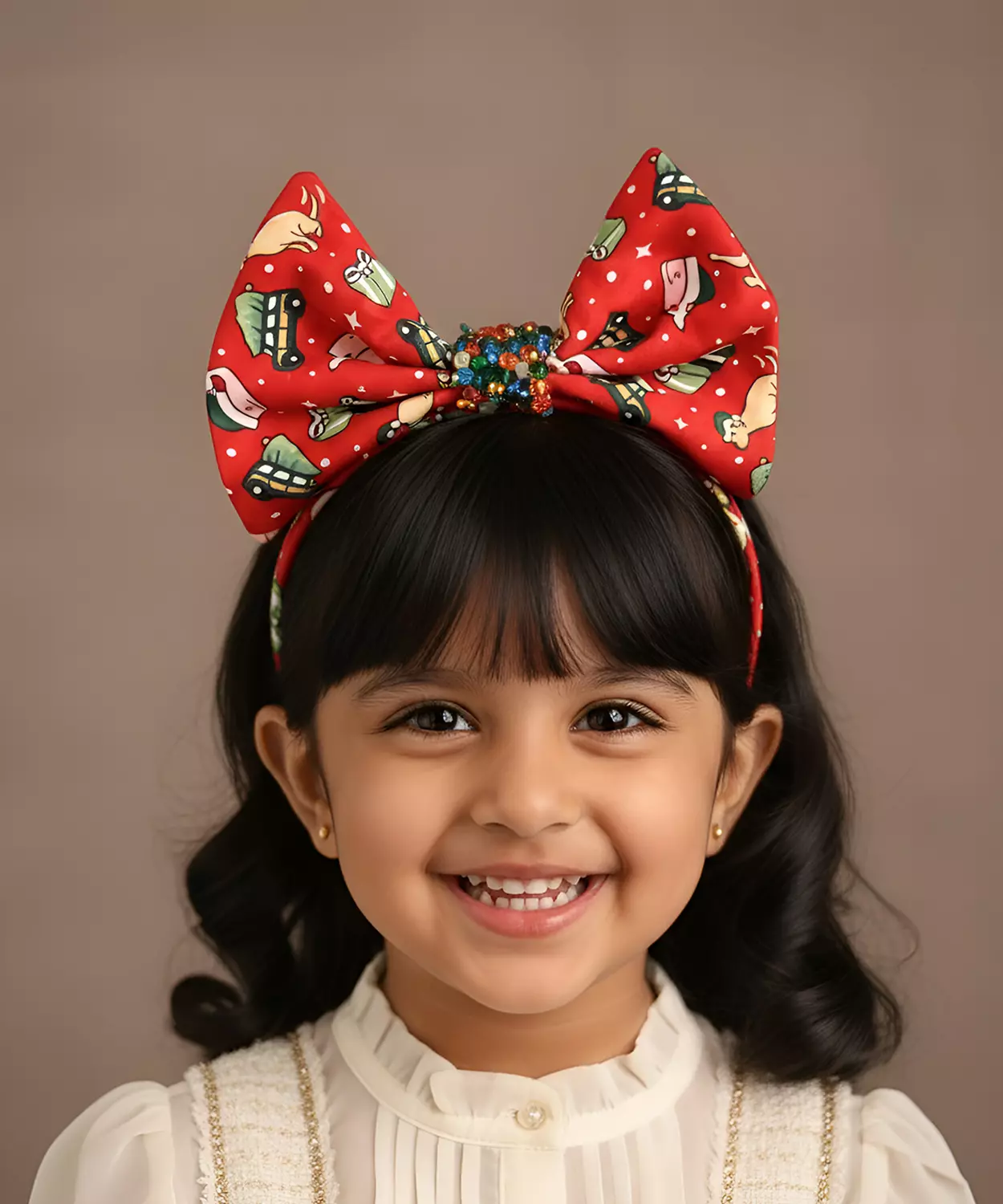 Christmas Bow Hairband In Santa Red & Green