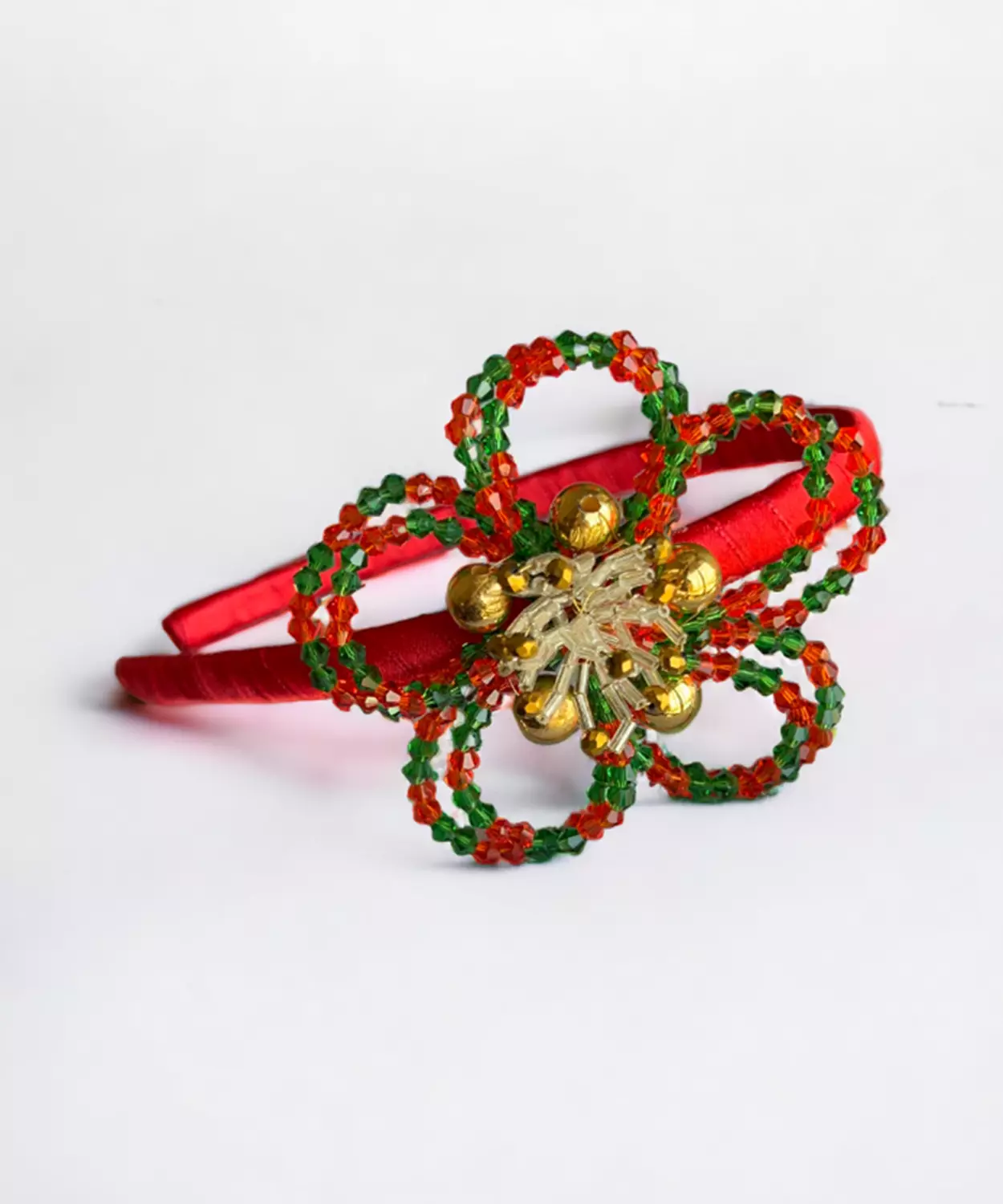Christmas Floral Hairband - Festive Xmas Kids Hair Accessory For Girls, Santa Red, Gold