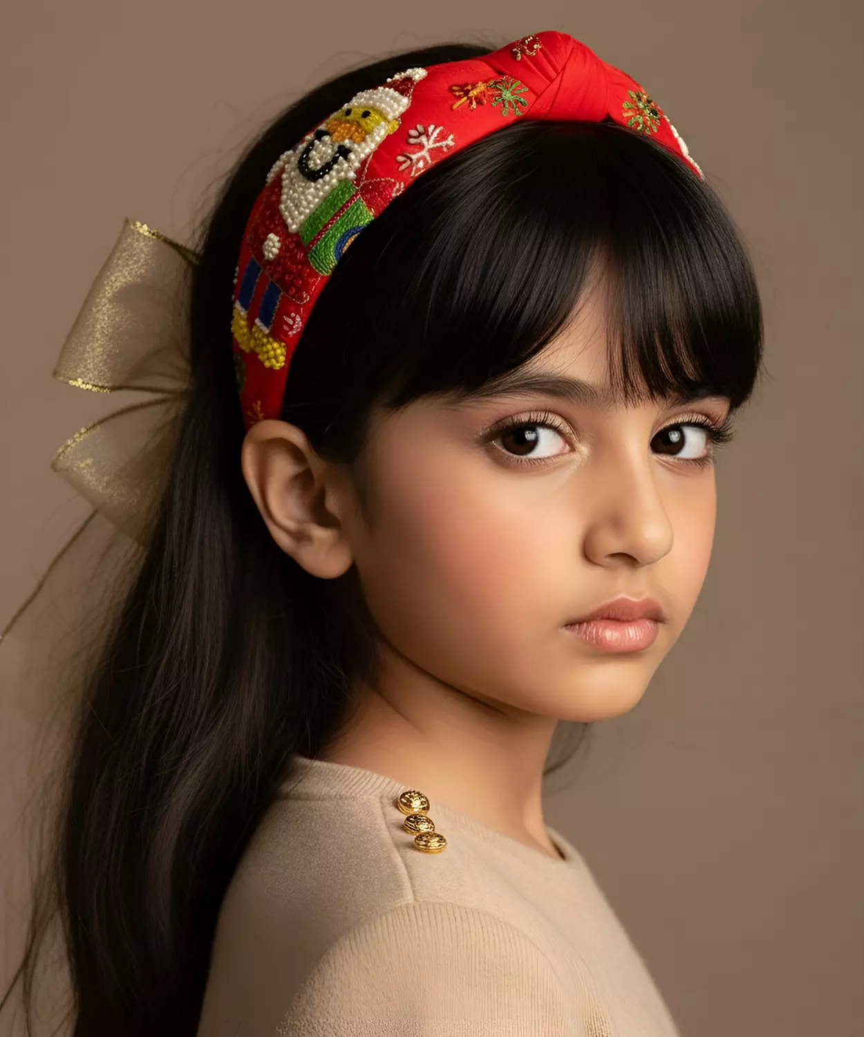 Santa's Xmas Hairband For Girls In Santa- Red, White & Green