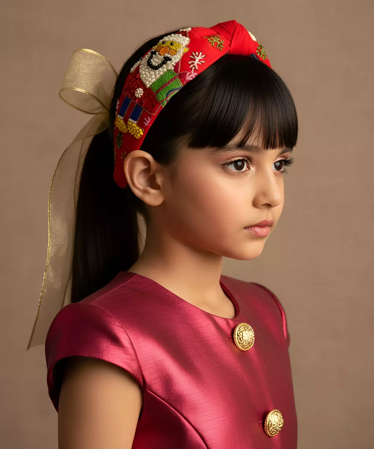 Santa's Xmas Hairband For Girls In Santa- Red, White & Green