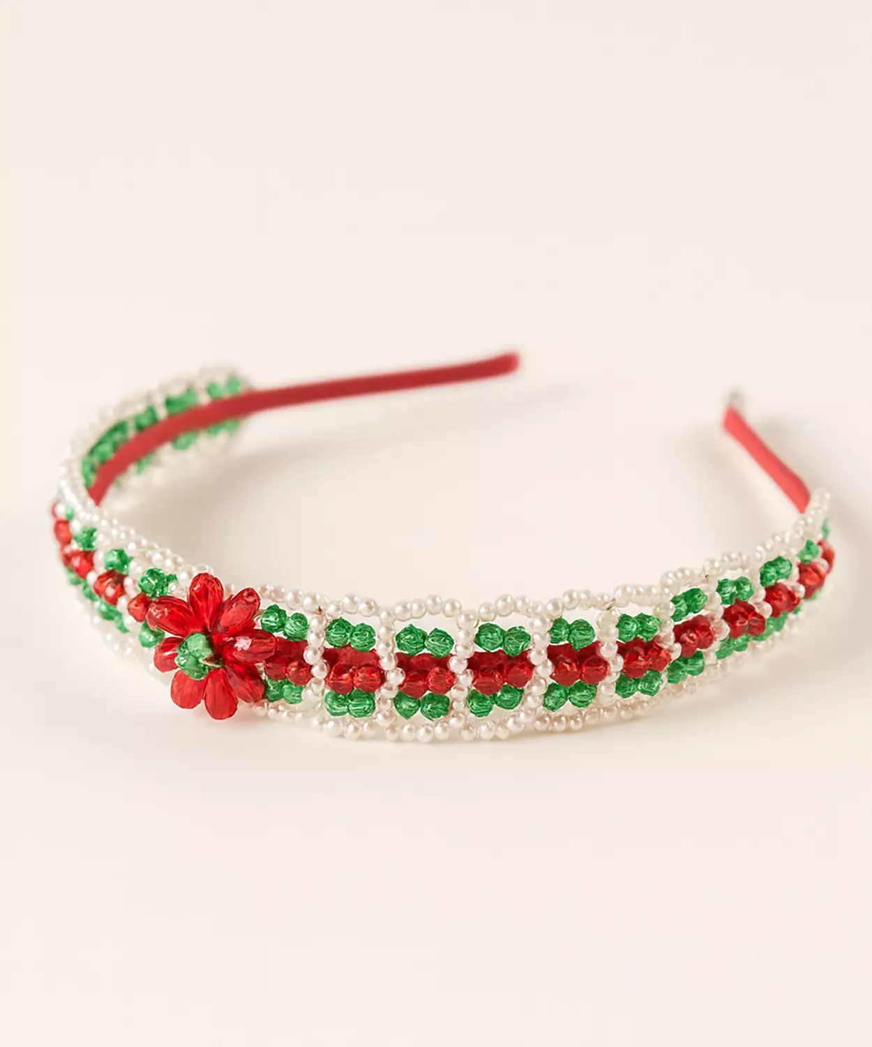Christmas Girls Beaded Hairband, Holiday Kids Hair Accessory For Girls, Santa Red & Green