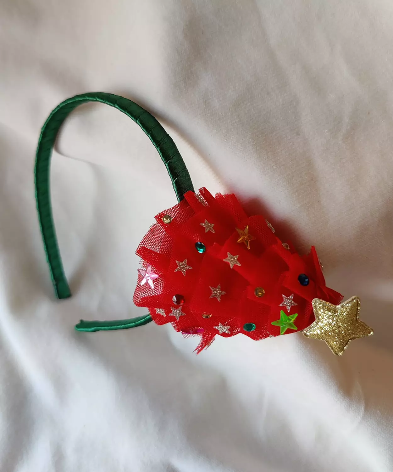 Xmas Tree With Golden Stars Hair Band - Red