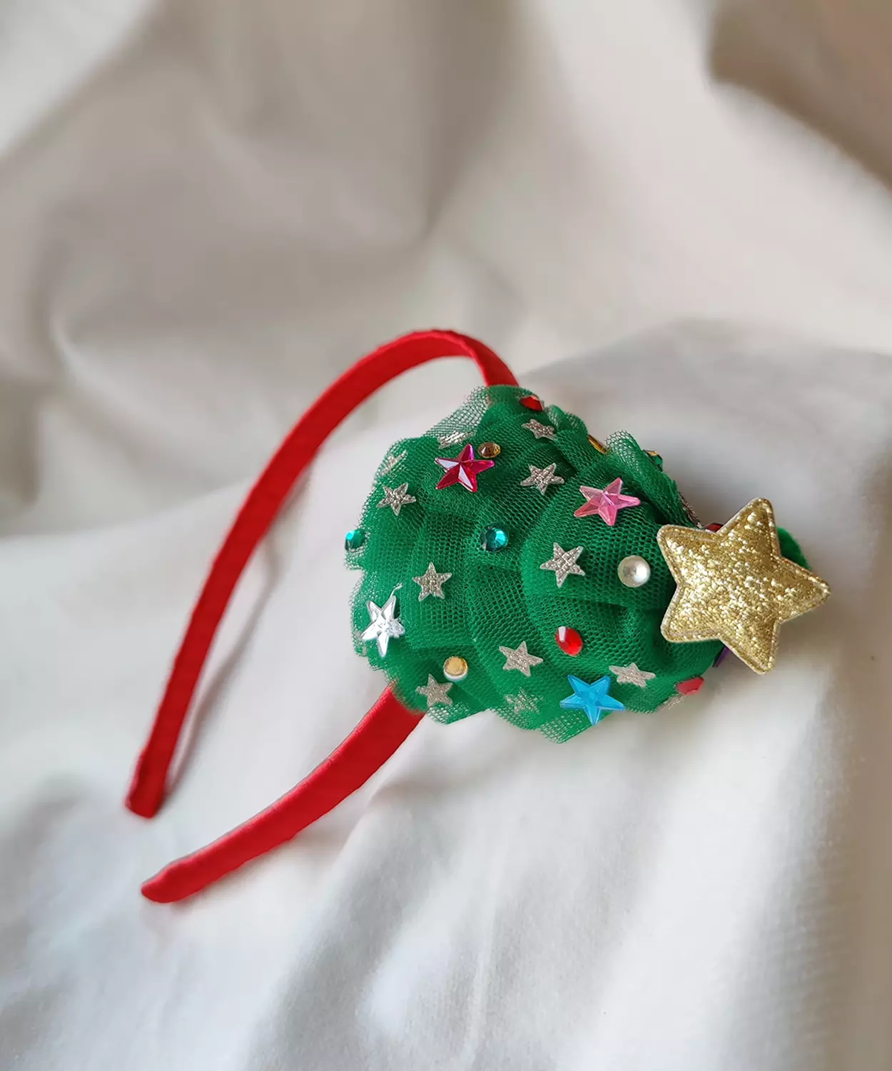 Xmas Tree With Golden Stars Hair Band - Green