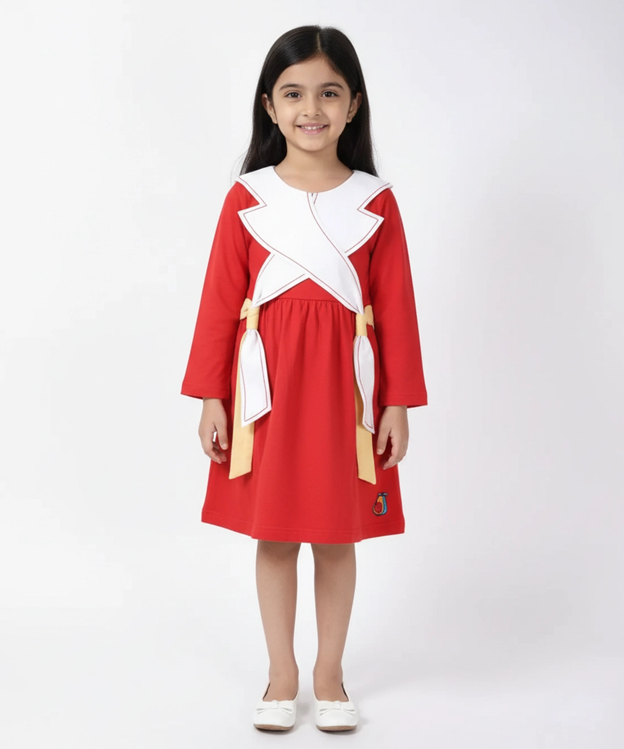 Girls Red Belted Knot Dress