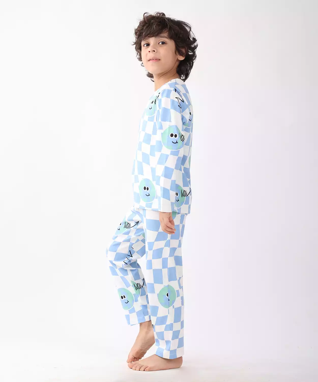 Globe Check Long Sleeve Pyjama Set - Blue
