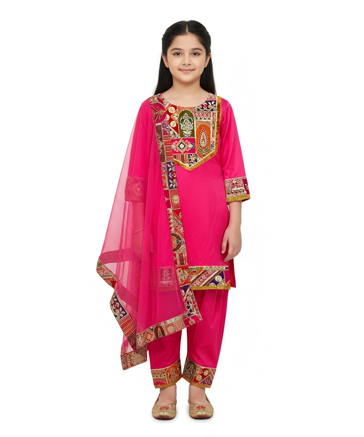 Embroidered Yoke Suit Set for Girls