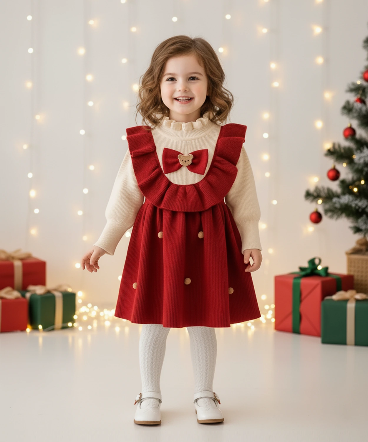 Baby Girl Teddy Ruffle Style Winter Frock