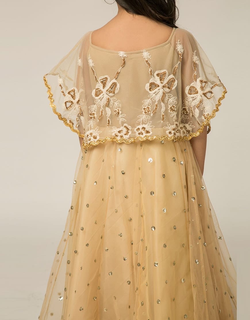 Lace Cape Off Shoulder Gown