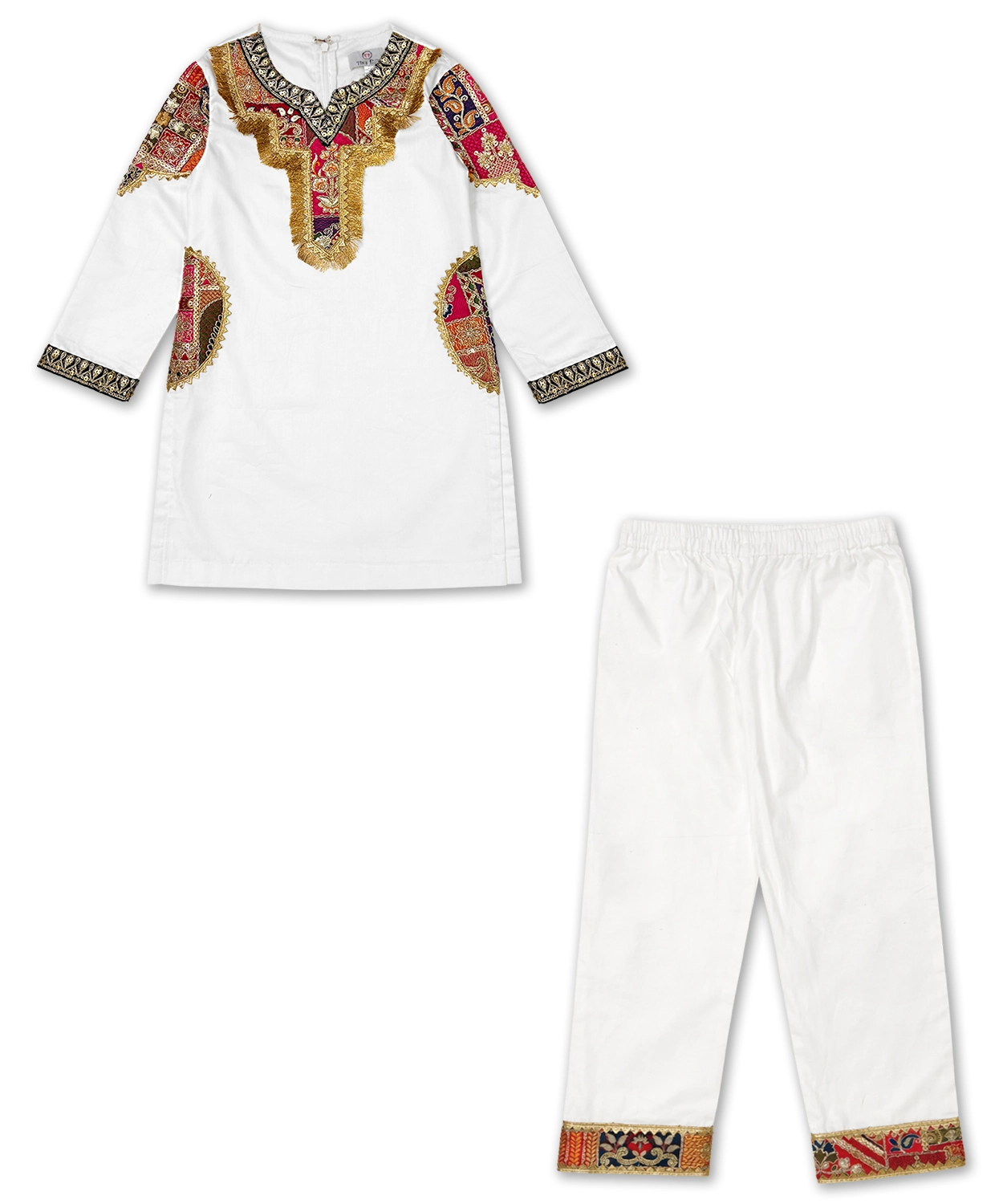 White Embroidery Patch kurta Set With Dupatta